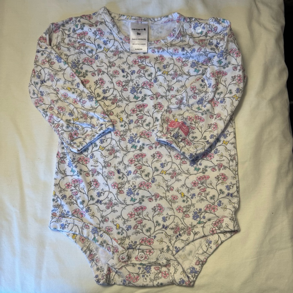 Carhartt White Floral Long-Sleeve One-Piece with Pink, Blue & Yellow Flowers